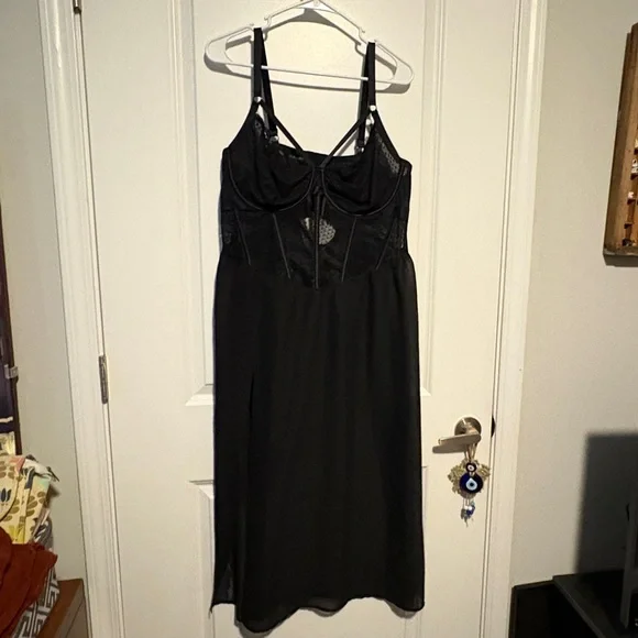 knee length dresses for ladies Satin Sleeveless Nigthgown Lace Trim Sleepwear Pajama Dress main image 1